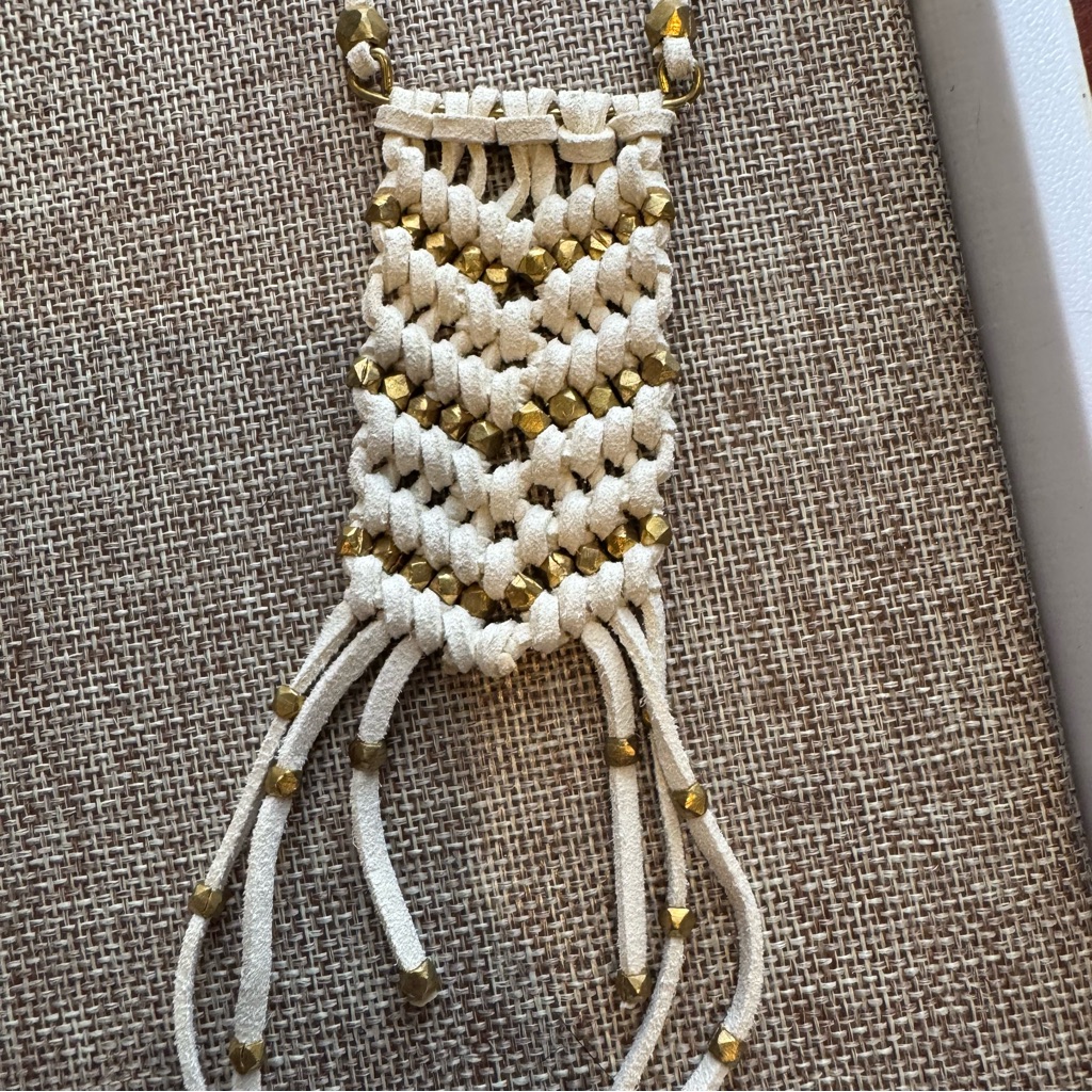 Noonday Collection Leather And Mixed Metal Gold And Cream Necklace